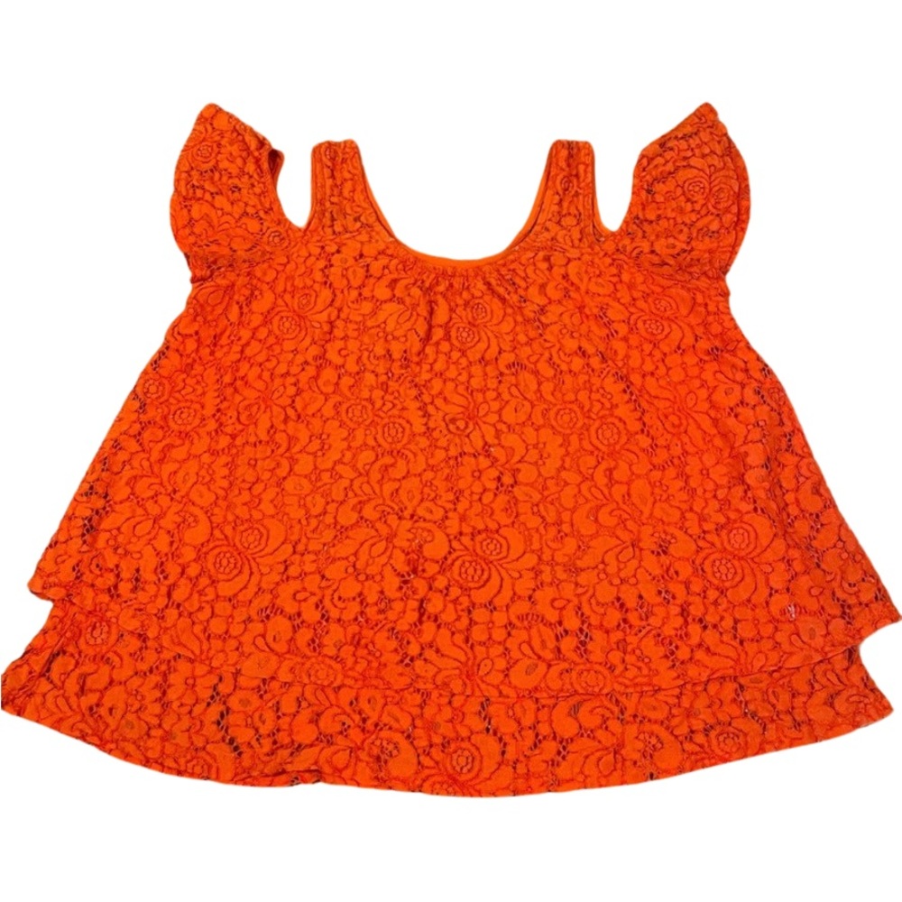 Cato orange lace cold shoulder top size small tiered ruffle cotton floral lined